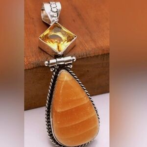 YELLOW LACE AGATE CITRINE GEMSTONE JEWELRY PENDANT HANDMADE